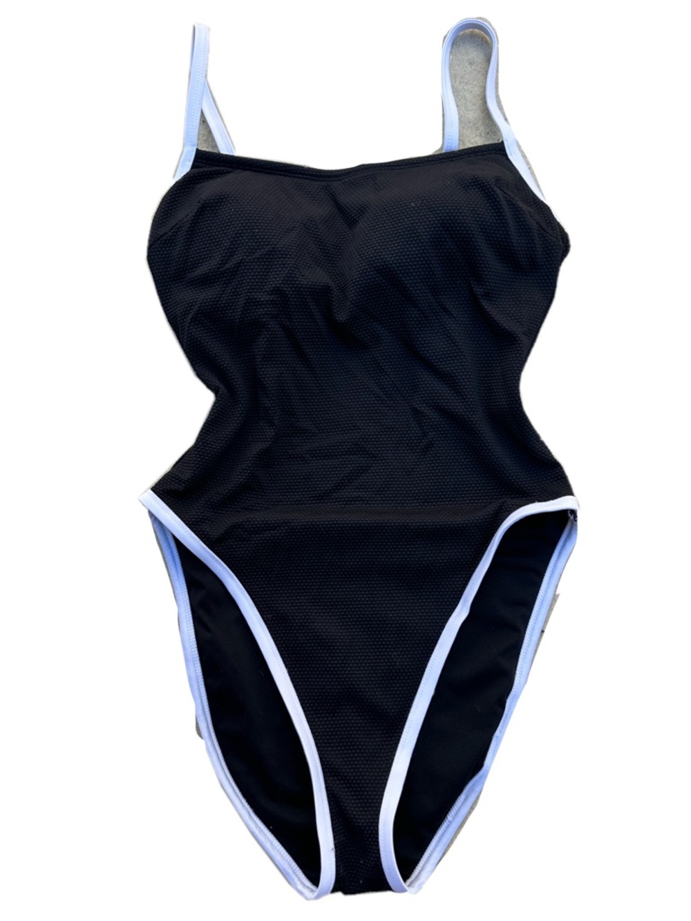 Classic Black One-Piece Swimsuit with White Trim